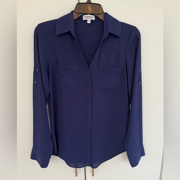 Express Tops - Express Deep Blue Portofino Shirt Button Down Shirt
